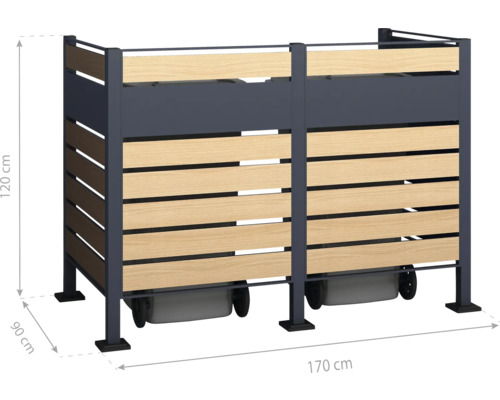 Kontejnerový box s dvomi staniami, rám z kovu, výplň z drevených lamiel, rozmery 170x120x90 cm