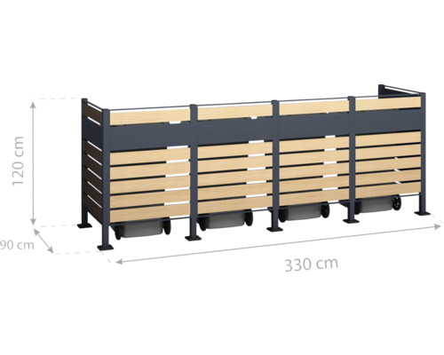 Box na smetiaky z kovu a dreva, 330 x 120 x 90 cm