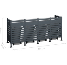 Kovový box na smetné koše s rozmermi 150 x 330 x 90 centimetrov