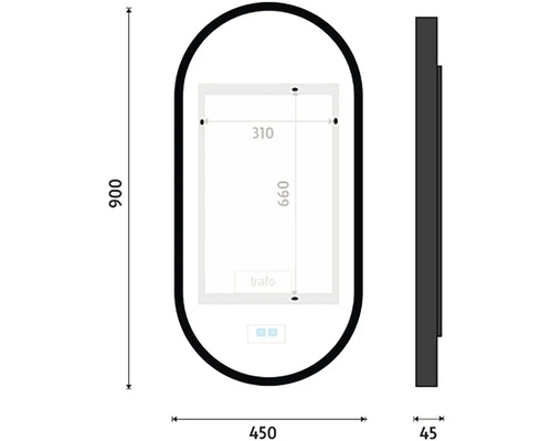 Rozmery zrkadla do kúpeľne, 900 x 450 x 45 mm