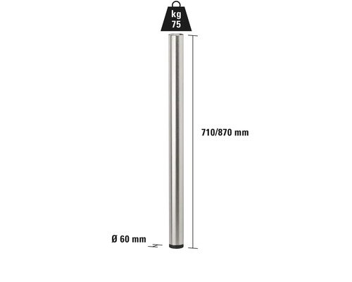 Kovová noha stola, dĺžka 710 až 870 mm, priemer 60 mm, maximálna nosnosť 75 kg