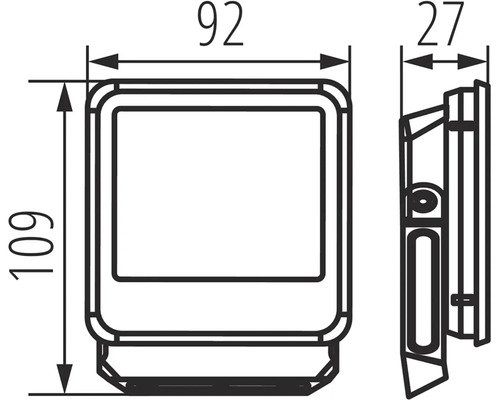 Technický nákres rozmerov poštovej schránky: 109 x 92 x 27 milimetrov