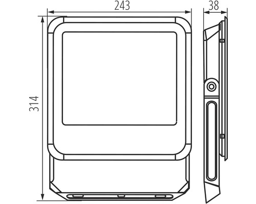 Technický nákres vonkajšieho reflektora s rozmermi