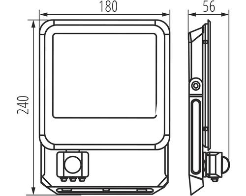 Technický nákres vonkajšieho reflektora s rozmermi.