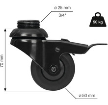 Nábytkové koliesko so závitom, priemer 50 milimetrov, nosnosť 50 kilogramov