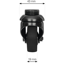 Nábytkové koliesko so závitom, priemer 19 mm, výška 43 mm