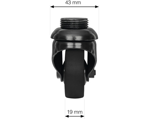 Nábytkové koliesko so závitom, priemer 19 mm, výška 43 mm