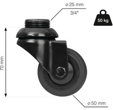 Otočné koliesko so závitom, priemer 50 mm, nosnosť 50 kg