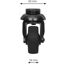 Nábytkové koliesko so závitom a rozmermi 43 mm a 19 mm
