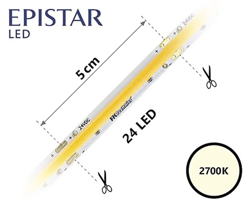LED pásik Epistar, dĺžka 5 cm, s 24 LED a 2700 Kelvinmi