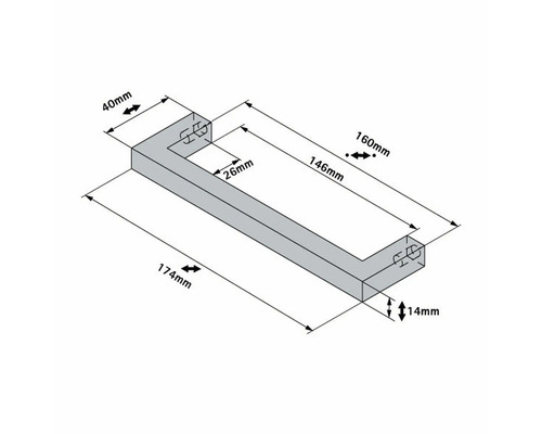 Technický nákres kľučky dverí s rozmermi.