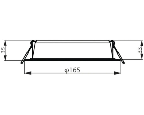 Technický výkres vstavaného svietidla s rozmermi priemer 165 milimetrov a výška 35 milimetrov