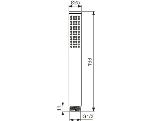 Technický nákres ručnej sprchy s rozmermi