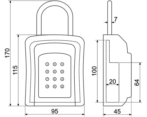 Technický výkres trezoru na kľúče s rozmermi
