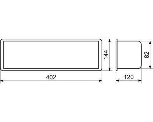 Technický nákres obdĺžnikovej poštovej schránky s rozmermi