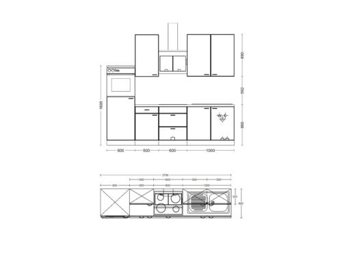 Návrh kuchyne s rozmermi pre montáž kuchyne