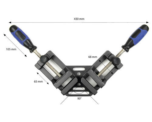 Rohová svorka s rukoväťami a rozmermi