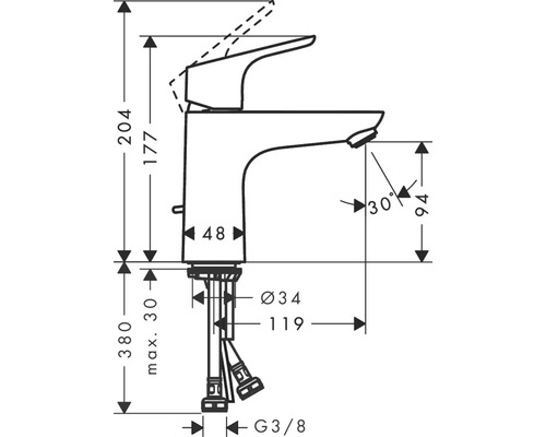 Technický nákres armatúry s rozmermi.