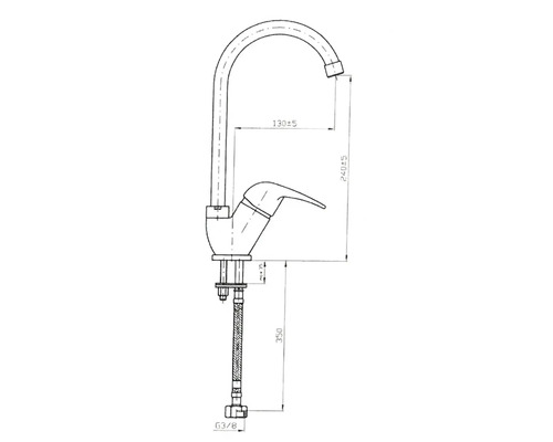 Technický výkres kuchynskej batérie s rozmermi