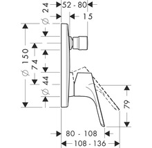 Technický nákres armatúry s rozmermi