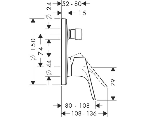 Technický nákres armatúry s rozmermi