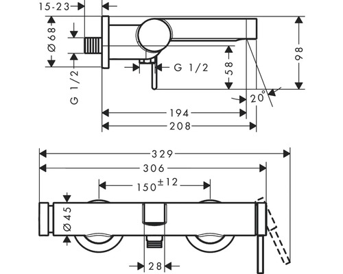Technický nákres držiaka na uteráky s rozmermi