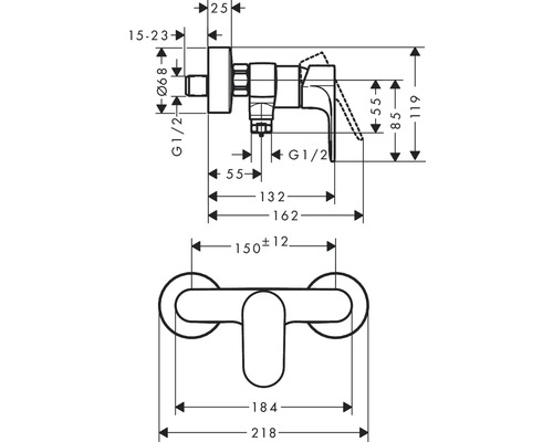 Technický výkres armatúry s rozmermi