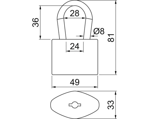 Technický nákres visiaceho zámku s rozmermi