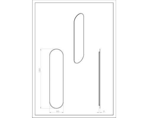 Technický nákres ohrievača uterákov s rozmermi 1500 x 350 x 31 mm.