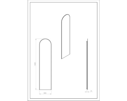 Nákres oblúkového zrkadla s rozmermi