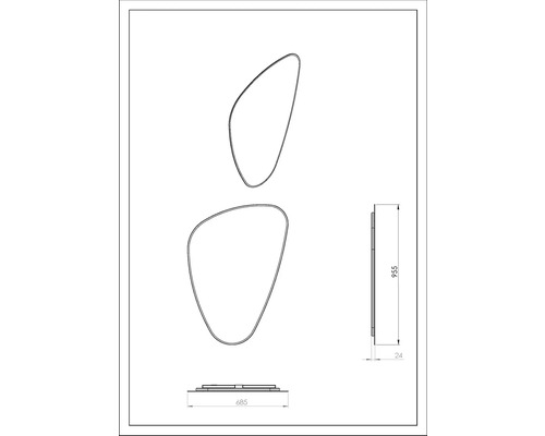 Technický nákres zrkadla s rozmermi 955 x 685 mm