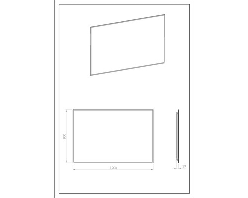 Technický nákres sprchovej steny s rozmermi 1200 x 800 x 29 mm