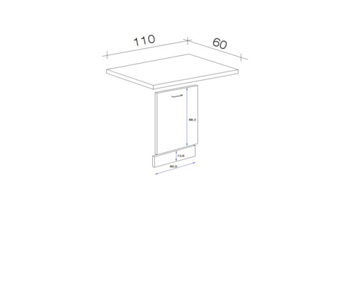 Technický výkres závesnej skrinky na písací stôl s rozmermi