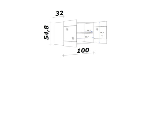Nákres spodnej skrinky s rozmermi