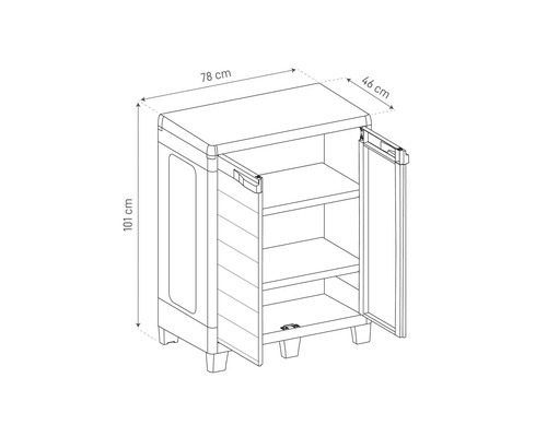 Obrázok plastovej skrine s rozmermi 78 x 46 x 101 cm