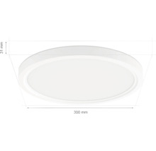 Biele LED stropné svietidlo s rozmermi 300 mm x 31 mm.