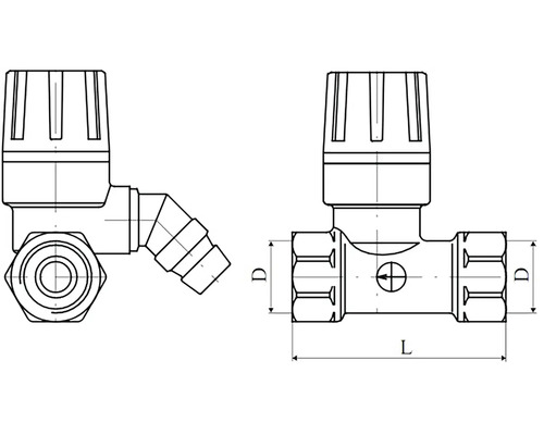 Technický nákres ventilu s rozmermi
