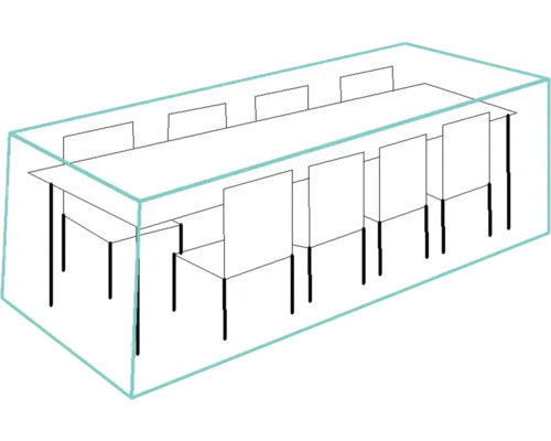 Nákres dlhého stola so stoličkami v miestnosti