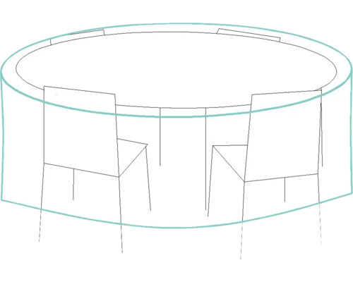 Nákres okrúhleho stola so stoličkami a ochranným krytom