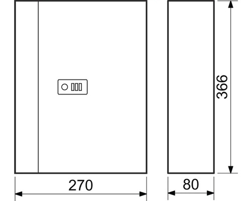 Technický výkres skrinky na kľúče s rozmermi 270 x 366 x 80 milimetrov
