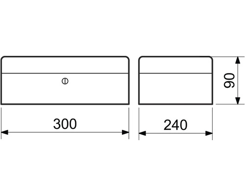 Technický výkres puzdra s rozmermi 300 x 240 x 90 mm