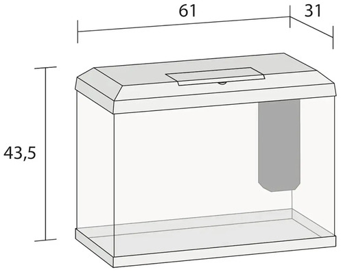 Ilustrácia akvária s rozmermi.