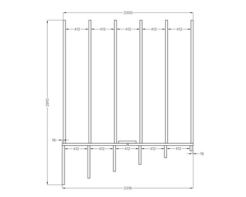 Technický nákres regálu s rozmermi