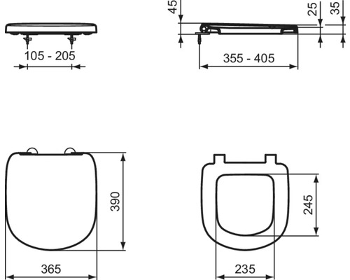 Technický nákres WC sedátka s rozmermi