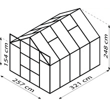 Schéma skleníka s rozmermi 257 cm x 321 cm x 248 cm
