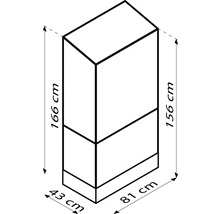 Ilustrácia skrine s rozmermi: výška 166 cm, šírka 81 cm, hĺbka 43 cm