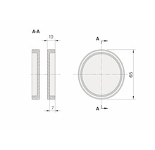 Technický výkres okrúhleho tesniaceho krúžku s rozmermi 65 krát 10 milimetrov