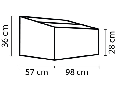 Obrázok s rozmermi: výška 36 cm, šírka 57 cm a 98 cm, hĺbka 28 cm