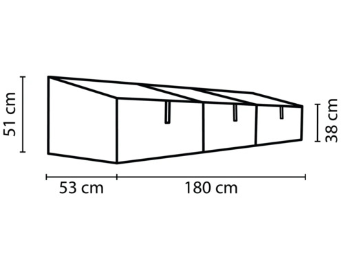 Technický nákres pareniska s rozmermi 51 cm výška, 53 cm hĺbka a 180 cm dĺžka