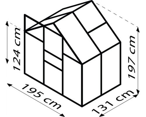 Rozmery skleníka: 195 cm šírka, 131 cm hĺbka a 197 cm výška